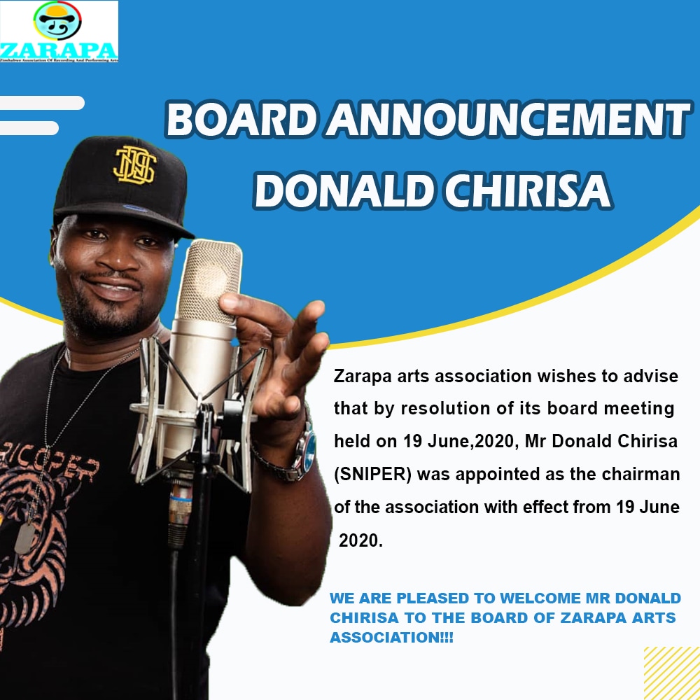 DjSpiceZimbabwe's tweet photo. Big News!We are pleased to welcome @sniperstorm  as our chairman for Zarapa arts association.
@jahprayzah @iMisred @Nicklainemusic @djb9c @fantan12 @bessel_parehwa @Boi263 @bulletgrafixzw @boitashy @bustoptv @ShinsomanD @Djgwyte173 @263Fyah @kvgroyalty @ChichaInc @classic263 https://t.co/9GGljw5jXW