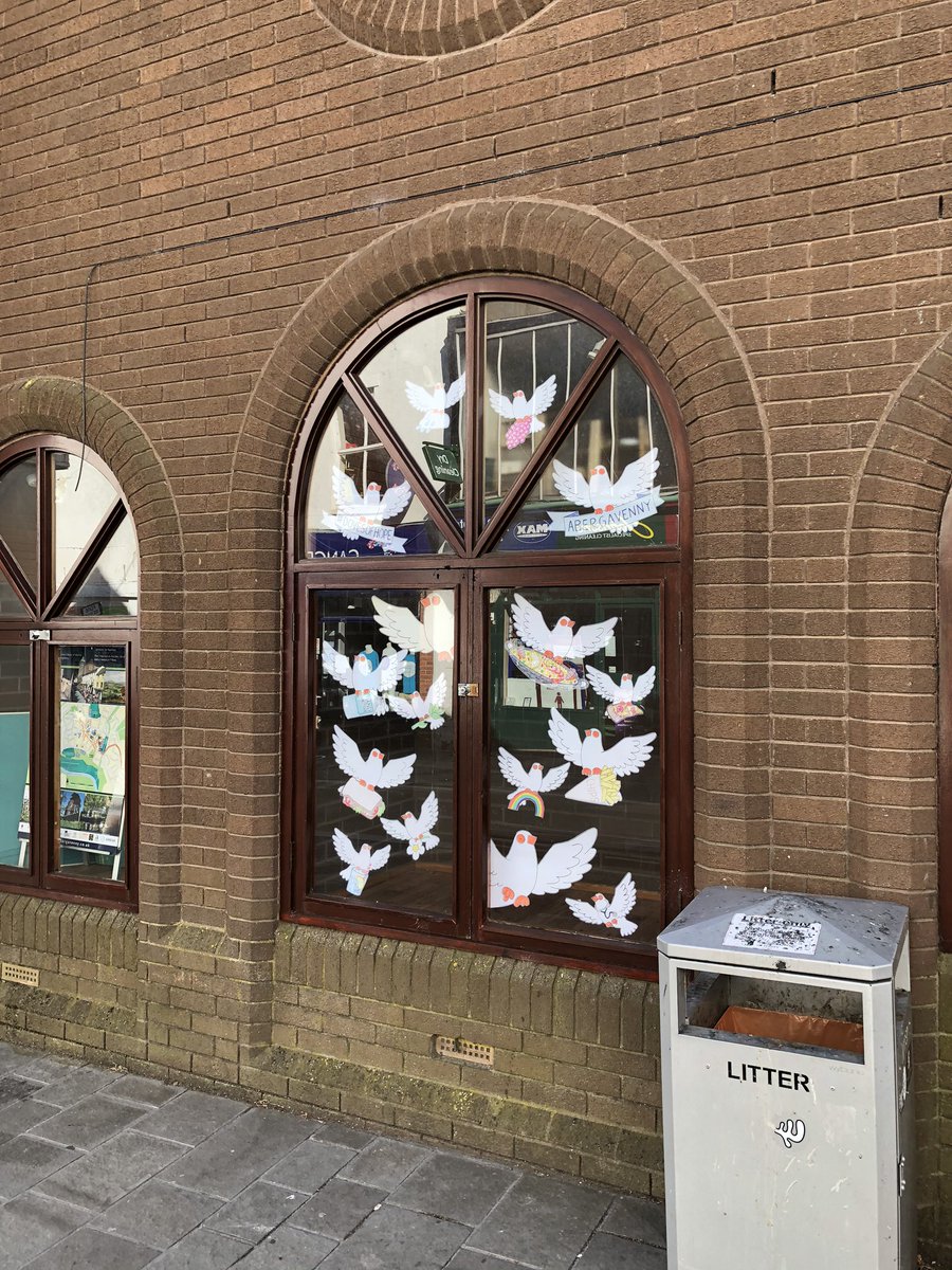 DovesofH's tweet photo. The new Abergavenny Red Square Doves of Hope display windows... if you are out shopping have a look... I’ve re-drawn some of my fav doves that are already flying around the town #dovesofhope #sharethehope #hope #communitytogether #shoplocal #local #abergavenny https://t.co/mVlJmroSwa