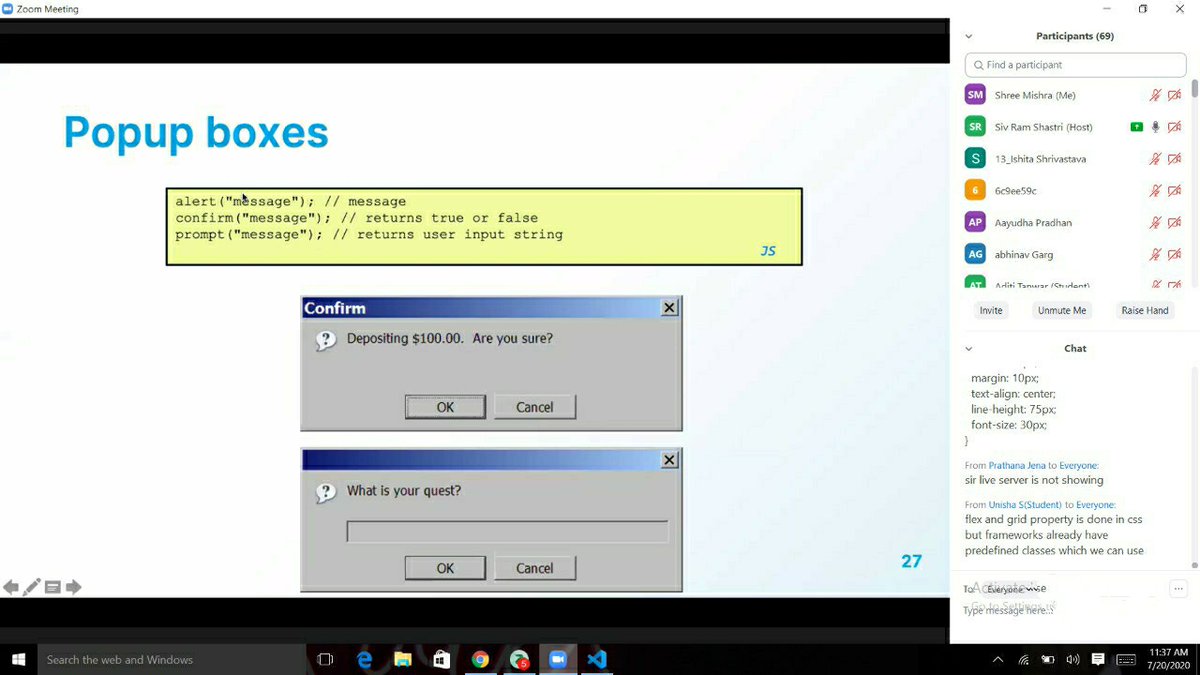 mishrashree18's tweet image. Had an amazing session with @Girlscript1 at the #gslearningcontest @gssummit2020
Day 2- Learning about CSS flex box and grid, and concepts in JavaScript.