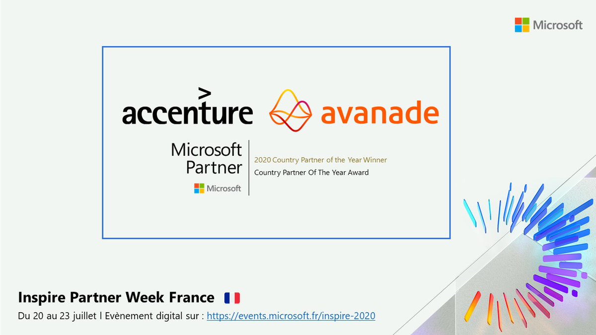 mspartnersfr's tweet photo. 👏 🥇@AccentureFrance @AvanadeFrance est élu meilleur partenaire de l’Année 2020, toutes catégories confondues ! #MSInspire https://t.co/6afFtBGhxS