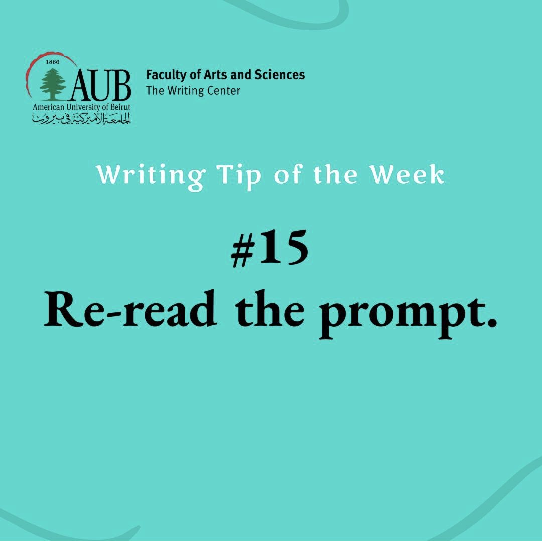 AUBwrites's tweet photo. We’re closing on Wednesday; make sure to book your appointment now. 

Writing Tip #15 📖 
Re-read your prompt - oftentimes we misunderstand it. Underlining some key terms is very useful. #writingcommunity #writingcenters https://t.co/dbv9jX2qxZ