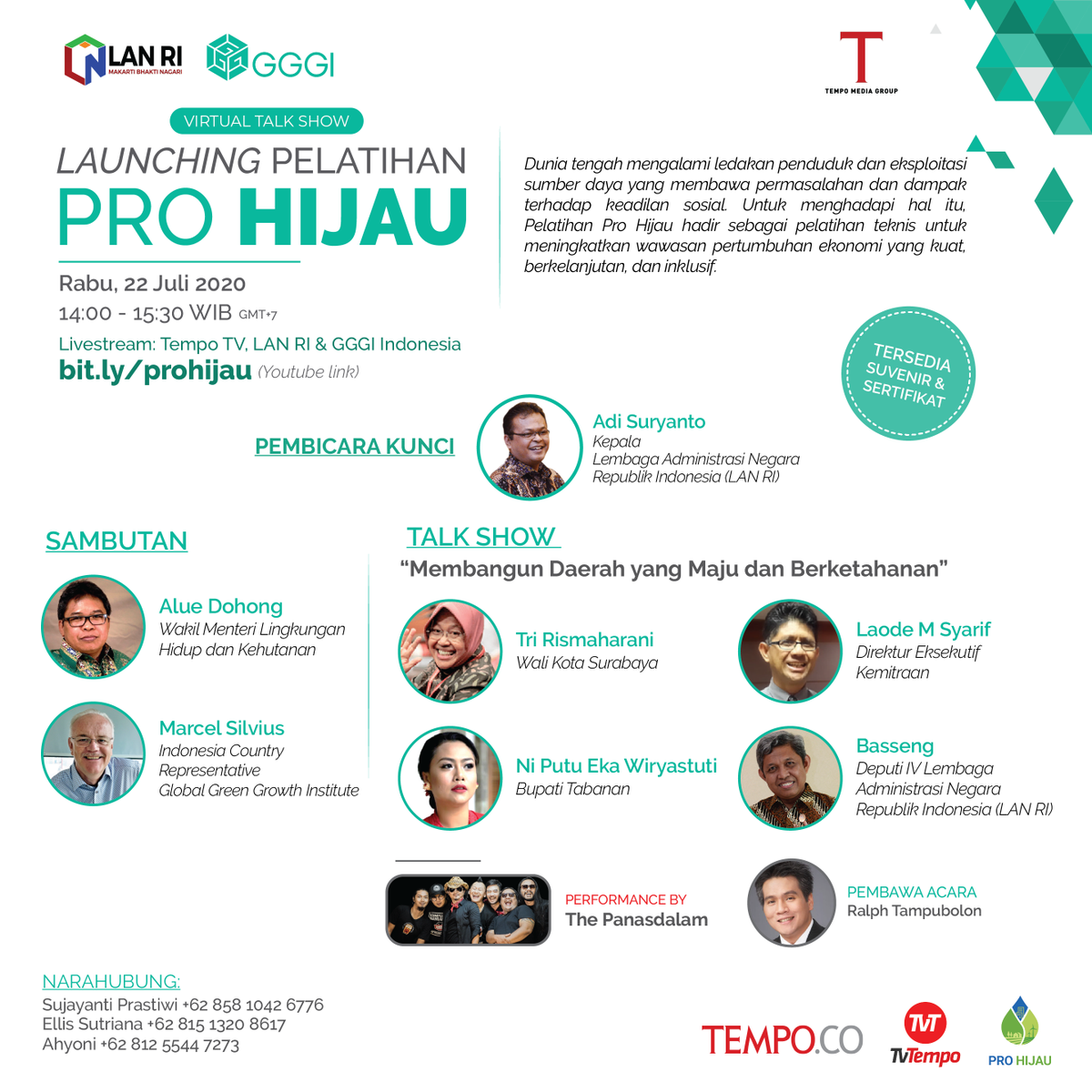 tempodotco's tweet photo. Saksikan secara live di Tempo TV (YouTube), Instagram Live dan Facebook Tempo, maupun di YouTube LAN RI dan YouTube GGGI Indonesia. Peserta akan mendapatkan sertifikat dan 1000 peserta pertama akan mendapatkan suvenir melalui tautan yang muncul saat acara. Salam Hijau! https://t.co/CbUYKVrunE