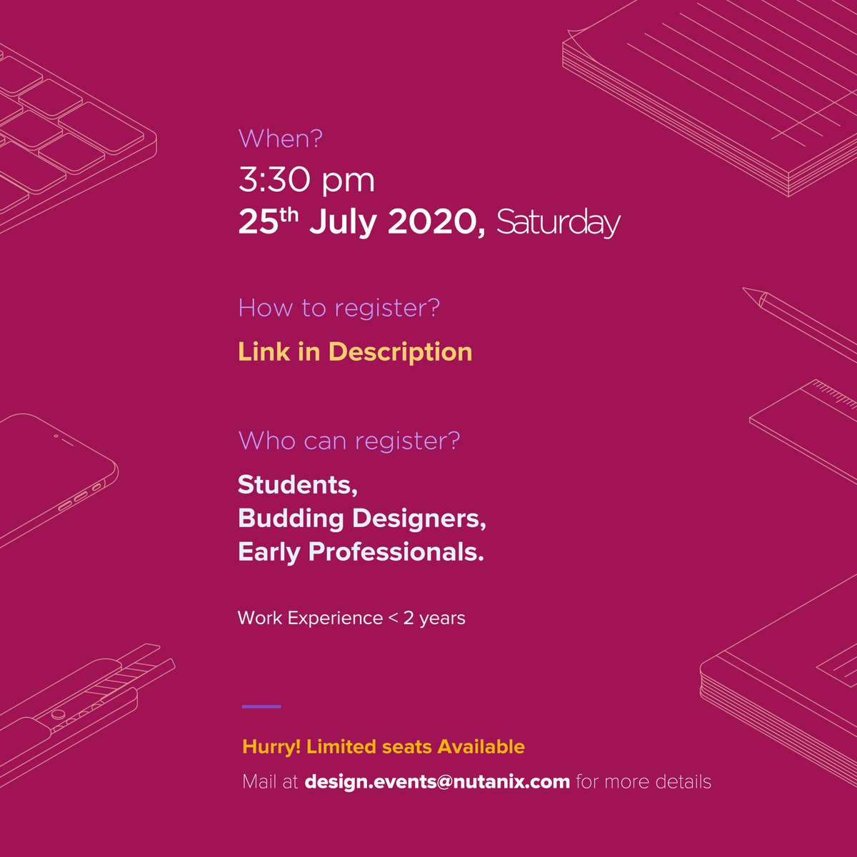 NutanixDesign's tweet photo. We are thrilled to invite you for edition 2 of 'How to craft a Design Portfolio', a webinar for students and early professionals. Join us as we share our insights on the nuances and finer details involved in crafting an impactful portfolio.
Registration: https://t.co/splyKiBfiA https://t.co/QderSYWnsv