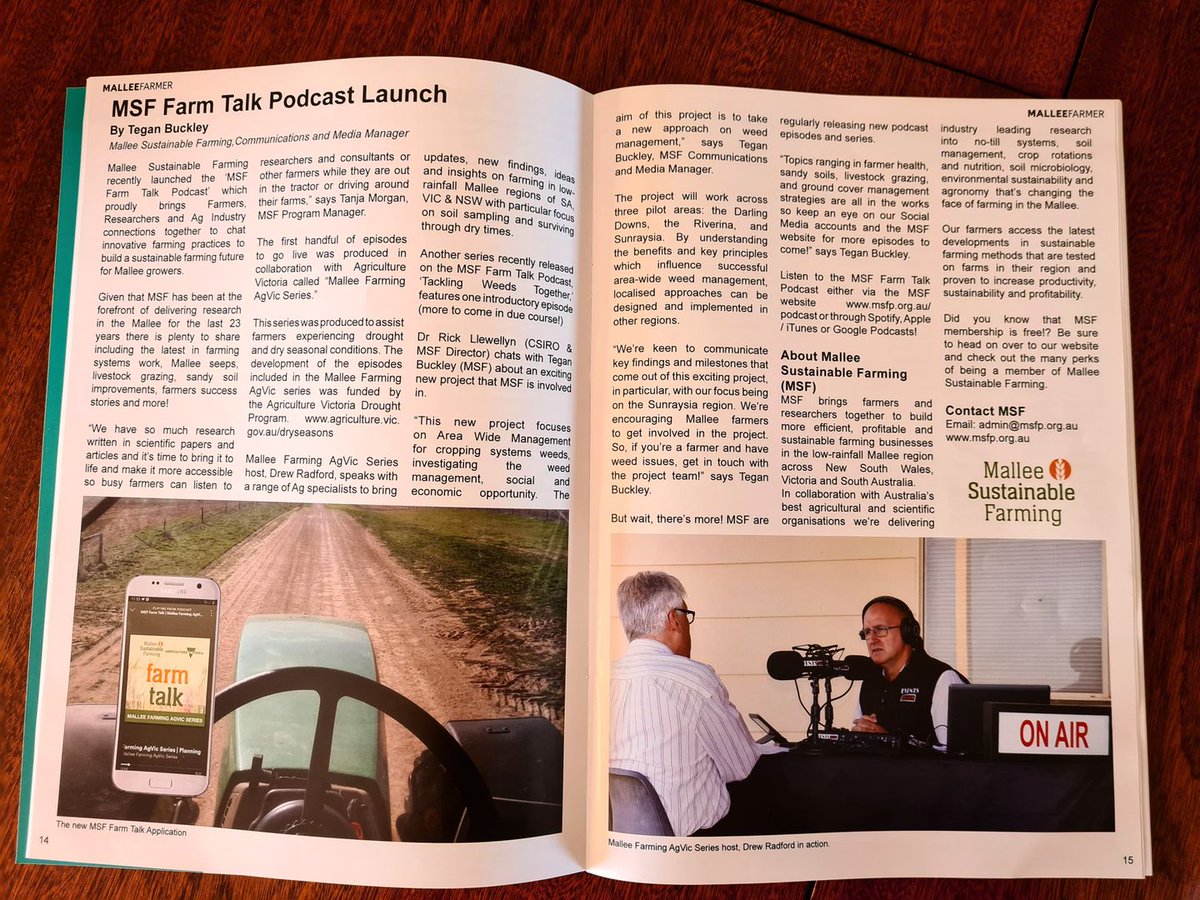 MsfMallee's tweet photo. MALLEE FARMER Winter 2020 Edition is out!
The MSF Farm Talk Podcast even makes an appearance on pages 14 & 15.
Grab a cuppa and enjoy the read!
Available to view online or download here: https://t.co/DzO9V0uaEP
#MalleeFarmer #Soil #StockContainment #MSFPodcast #MalleeFarming https://t.co/phEEthcmAI