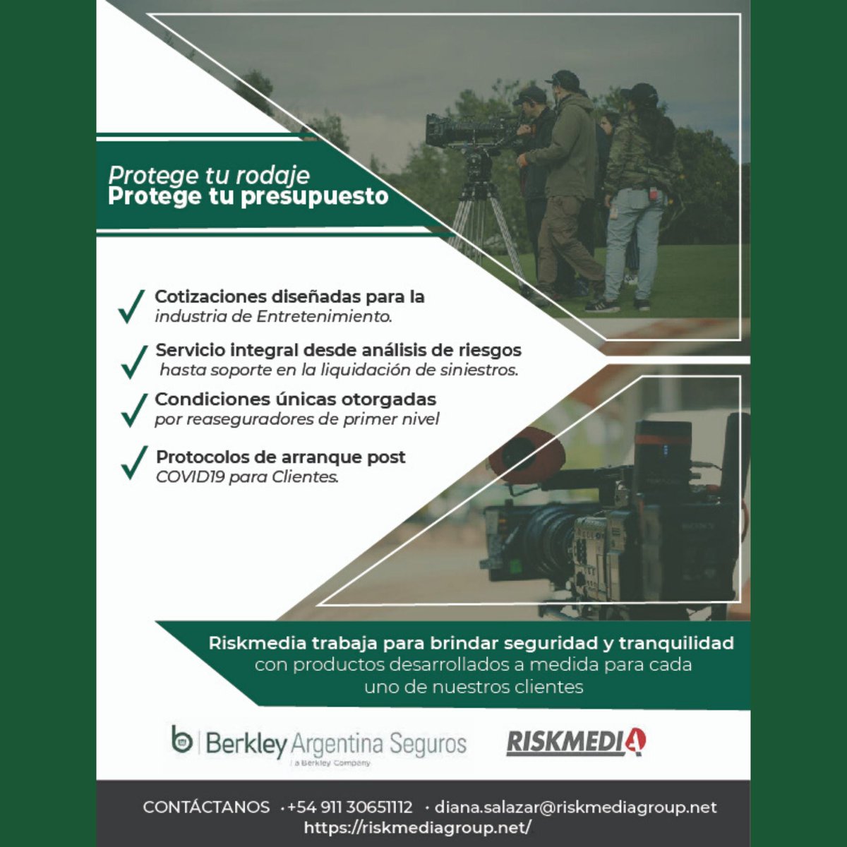 Lanzamiento de póliza integral cinematográfica para comerciales y rodajes cortos. 🎬

Producto exclusivo para países LATAM. 📽 

Para más información ➡ info@riskmediagroup.net⬅️