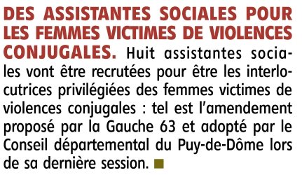 LaGauche63's tweet photo. Des assistantes sociales pour les femmes victimes de violences suite à l'amendement déposé par notre groupe lors de la dernière session budgétaire ! https://t.co/deWDTD01kv