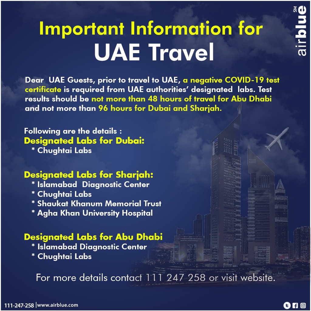airblueairline's tweet image. #ImportantGuidelines for our guests flying to #UAE.

For further assistance &amp;amp; queries, call us at our helpline 111-247-258 😊

#airblueCares 💙