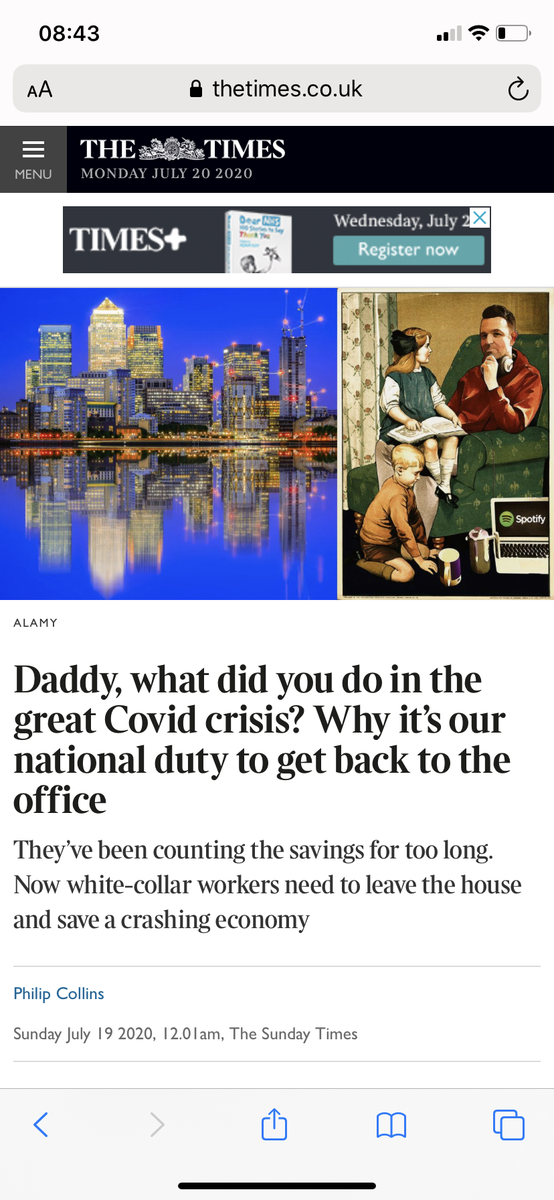 #MondayMotivation for change care of this batshit headline from <a href="/thetimes/">The Times and The Sunday Times</a> which is a useful reminder of what happens when you act like half the world doesn’t exist. (See also the complete lack of mention of childcare in the deluge of ‘return to work’ articles) #Changetheratio