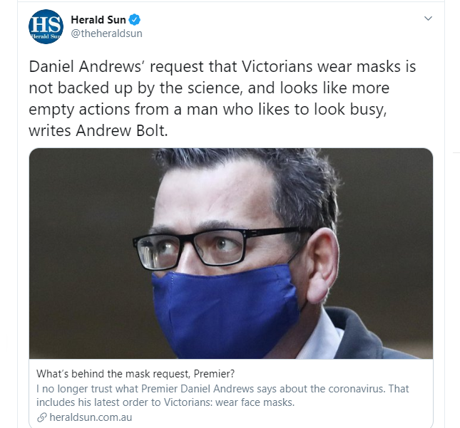 slpng_giants_oz's tweet photo. Andrew Bolt's article in the Herald Sun is dereliction of their responsibility, especially at a time of a State of Emergency in Victoria.

Please join us in making a complaint to the
National Press Council

See thread 4 details

#Auspol cc @kary_cee

Link: https://t.co/swzfOMmAVw https://t.co/ah1YSbwmkU
