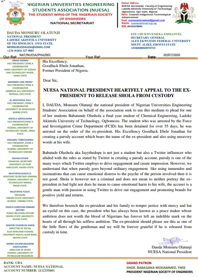 __NMIS's tweet photo. NUESA NATIONAL PRESIDENT HEARTFELT APPEAL TO THE EX-PRESIDENT TO RELEASE SHOLA FROM CUSTODY
#FreeShola 
#Nigerians https://t.co/eyeCiEAfaB