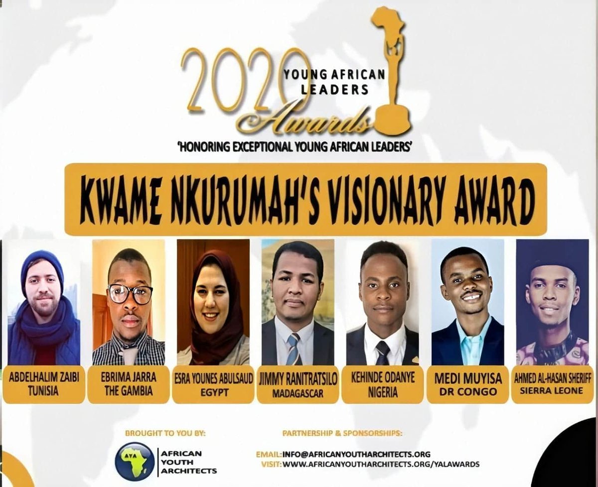 D_AhmedASheriff's tweet photo. Out of 360 nominations from inspiring youths across Africa,  I'm honored to have made the top 30 as one of the nominees for the Kwame Nkrumah Visionary Leadership Award.
 
Thank you AYA.

#SaloneMan 🇸🇱
#PanAfrican 🌍
#BeMore
#DoMore
#SierraLeone
#irepsierraleone 
#1MillionBy2021 https://t.co/yPNtdE5ird