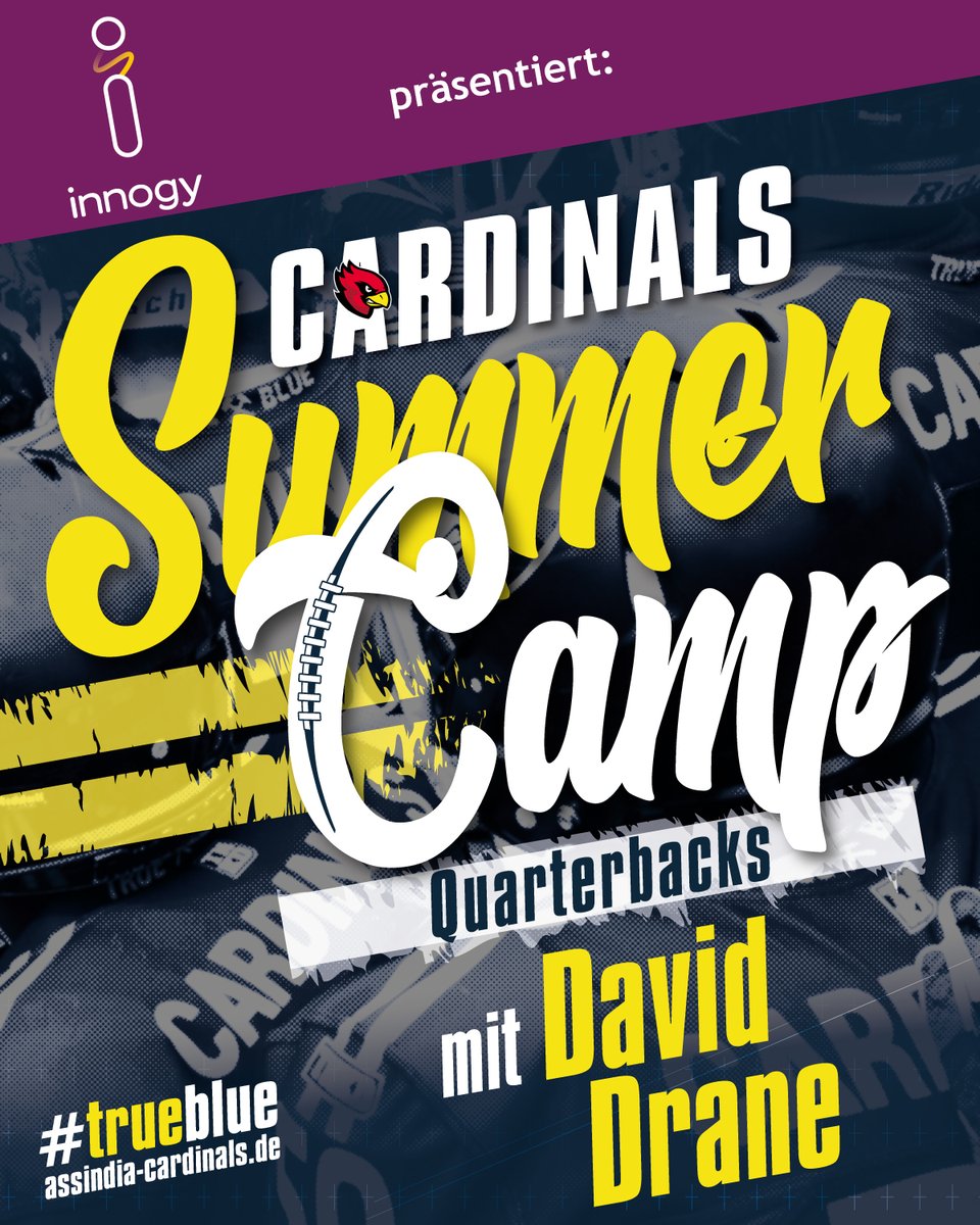 essencardinals's tweet photo. Am Samstag präsentiert innogy das Cardinals Summer Camp Nummer 3:
Die #Quarterbacks 🏈👋 kommen in den Genuss eines Intensivkurses unter Anleitung von David Drane!
Mehr Infos gibt's hier: https://t.co/E6lHcOTw37
#TrueBlue #CardinalsSummerCamp #innogized #CardinalsFamily https://t.co/7KBudnimMl