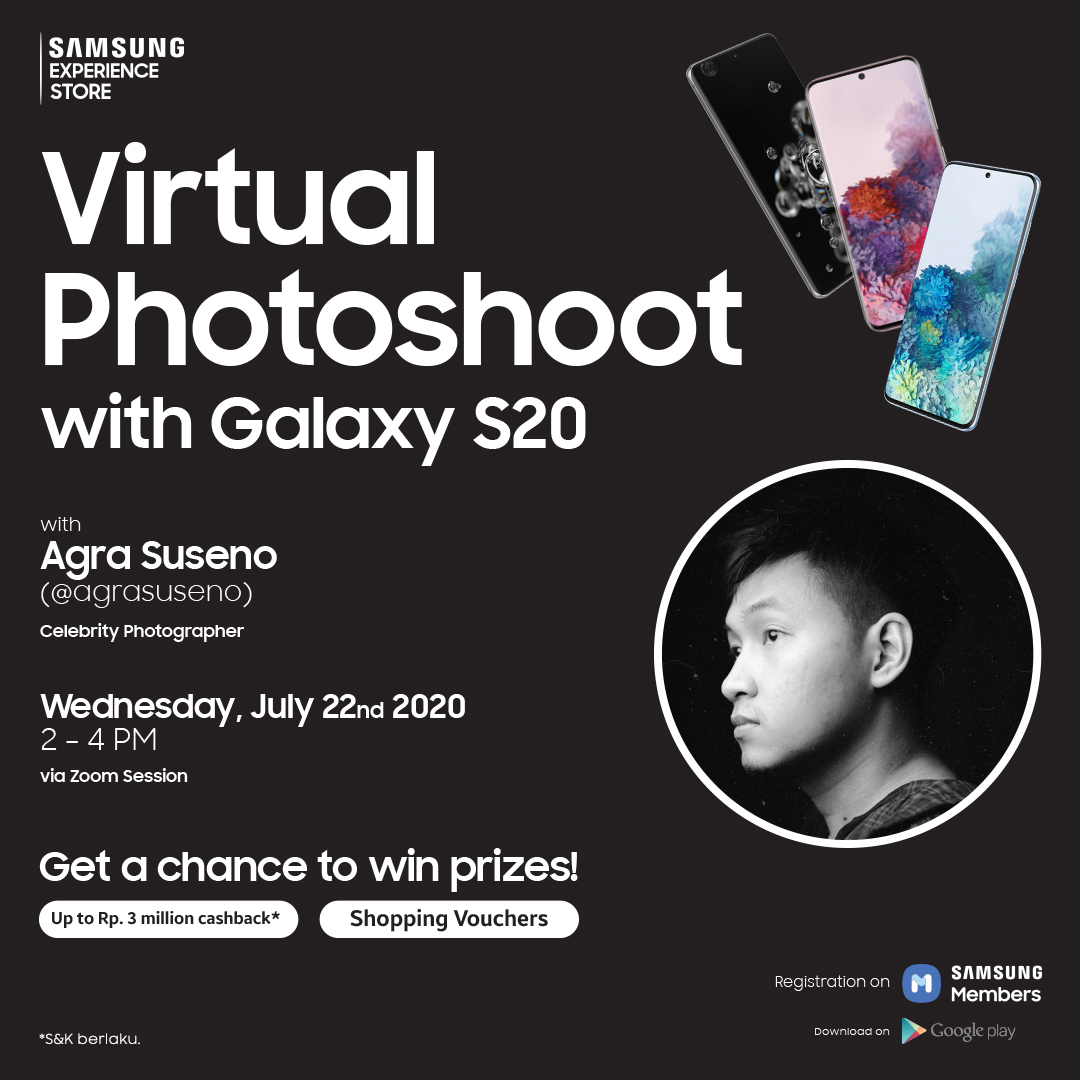 SamsungByNASA's tweet photo. Tiada hambatan untuk tetap berkreasi di tengah rutinitas New Normalmu. Ikuti segera Virtual Photoshoot with Galaxy S20 bersama @agrasuseno pada Rabu, 22 Juli 2020 dan dapatkan kesempatan untuk menangkan hadiah CASHBACK hingga Rp 3 Juta dan Shopping Vouchers! https://t.co/Lj0CvfxvmB