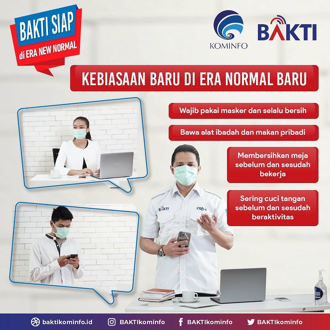 idtechnoforum's tweet photo. Apa kabar #Baktiers?
Di era normal baru saat ini, seluruh karyawan @BAKTIKominfo telah menyiapkan dan mengedepankan protokol kesehatan sesuai ketentuan pemerintah. https://t.co/sy9ASJ8TuL