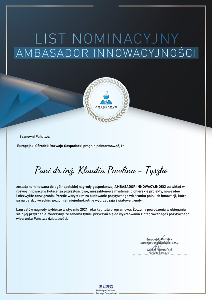 iz_pib's tweet image. dr inż. Klaudia Pawlina-Tyszko została nominowana do nagrody„AMBASADOR INNOWACYJNOŚCI” za wkład w rozwój innowacji w Polsce, za przyszłościowe, nieszablonowe myślenie, pionierskie projekty, nowe idee i niezwykłe rozwiązania.#mikroRNA, #preludium, #ambasadorinnowacyjności #izpib