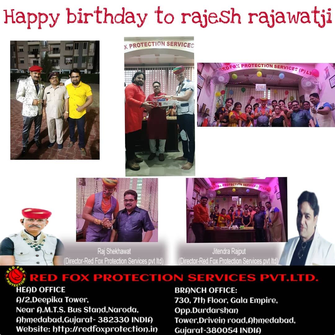 RedFoxProtecti1's tweet photo. रेड फोकस प्रोटेक्शन सर्विसेस प्राईवेट लिमिटेड के वाइस प्रेसिडेंट श्री राजेश राजावत जी को समस्त रेड फोक्स परिवार की और से जन्म दिन कि हार्दिक शुभकामनाएं । भेलेनाथ आपको दीर्घायु प्रदान करे और आप खूब तरक्की करे एसी शुभकामना ।
#redfox #redfoxptotection #Happybirthday  #Redfoxpro https://t.co/lB26c36qG7