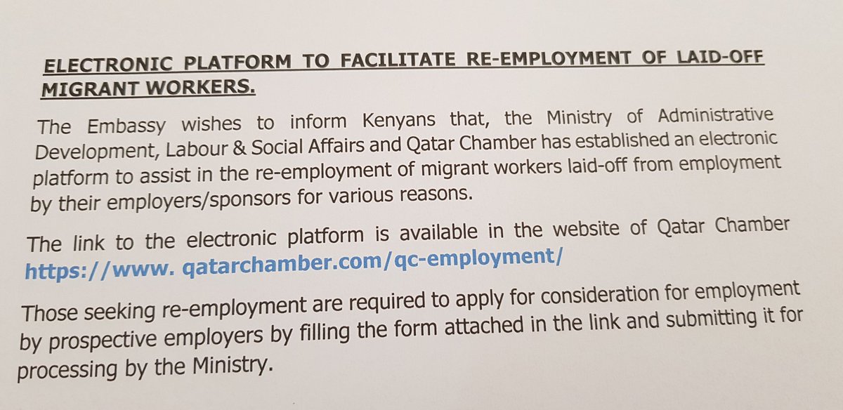 LabourDoha's tweet photo. Electronic platform to facilitate re-employment of laid-off migrant workers in Qatar. https://t.co/ocgn3jUw2E