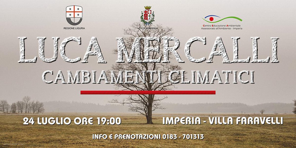 Luca_Mercalli's tweet photo. Venerdì 24 luglio sarò a IMPERIA per una conferenza sui cambiamenti climatici.
Appuntamento alle ore 19 a Villa Faravelli, viale Matteotti 151. L'incontro si svolgerà all'aperto nel parco della villa, vedi https://t.co/9gpy2sEHx8 https://t.co/Ni8TU4iCKG
