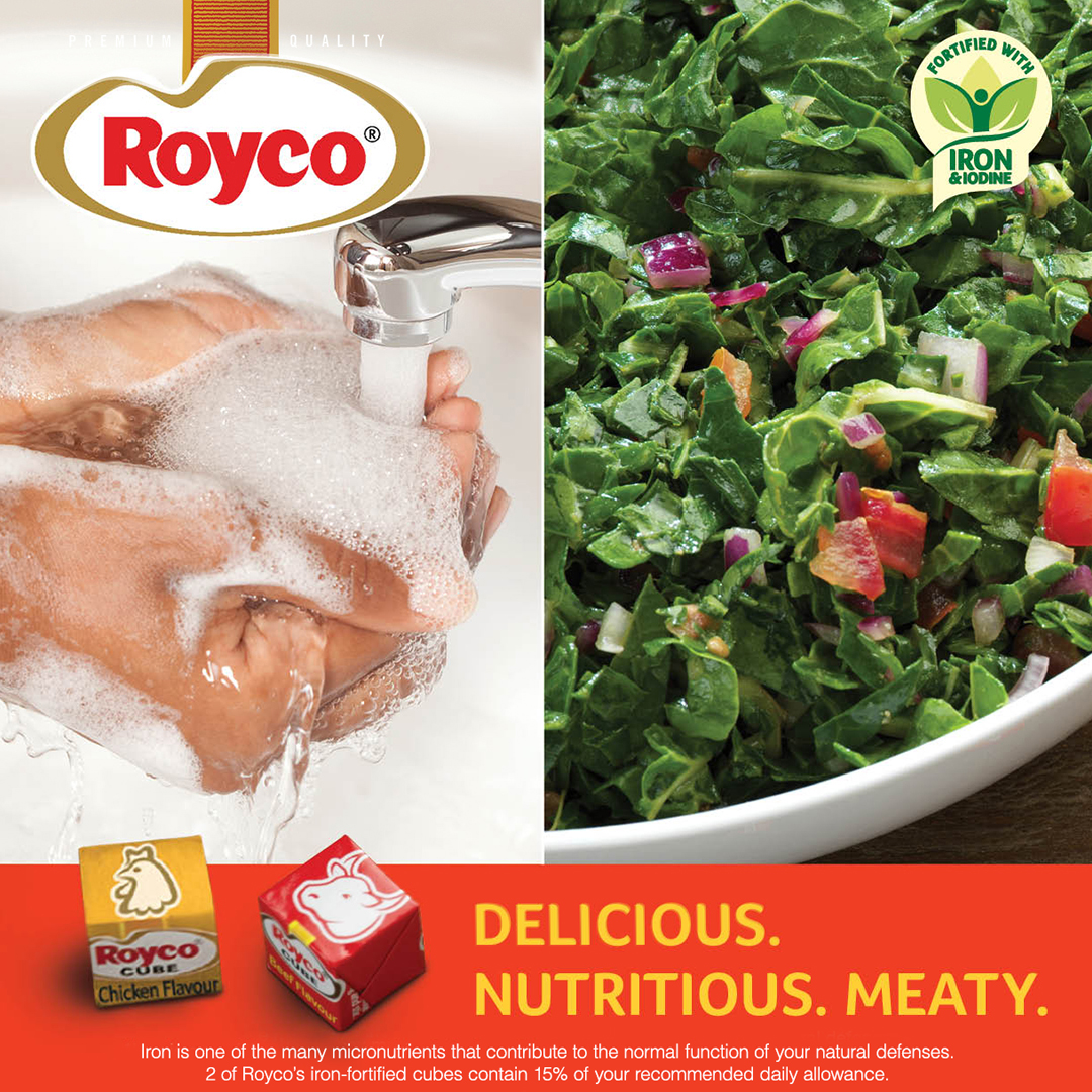 Royco_Ke's tweet photo. Always make sure you are handling your vegetable with clean hands. Adding spinach and 2 iron-fortified royco cubes to your sukuma wiki helps keep your natural defences strong. #RoycoIronFortifiedCubes https://t.co/aYoS5kGCDv