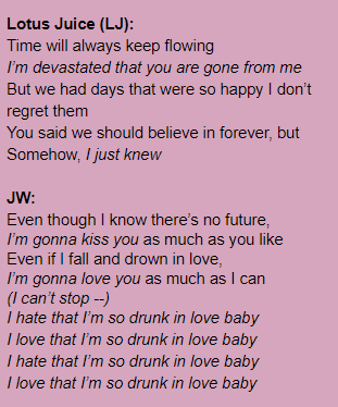 postscriptress's tweet photo. tried tl'ing @AMADEUSxAMADEUS' #DrunkinLove🍷 while waiting for my usual place to hurry up and let me purchase the track already. hopefully by this time it lets me buy this, but in the meantime STREAM: https://t.co/aO3o2TRgl9
(congrats on topping itunes' daily single chart!) https://t.co/7R4csTJZEX