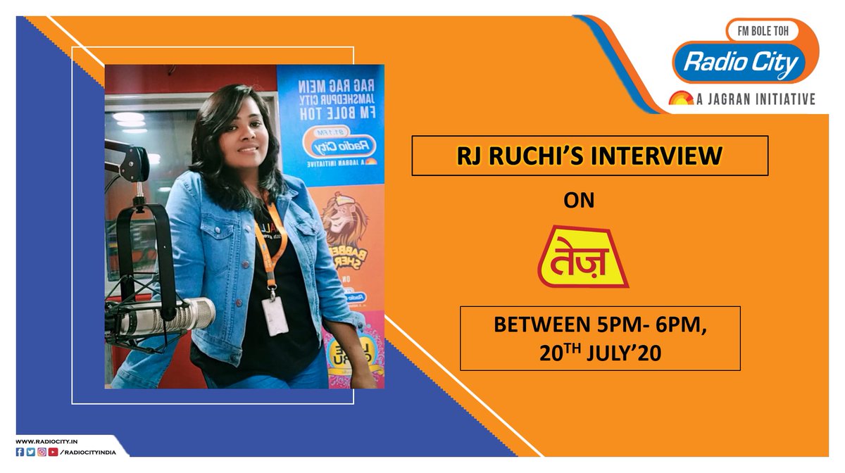radiocityindia's tweet photo. Catch RJ @RuchiPathak5's interview on @TezTvChannel today between 5 pm - 6 pm. Stay Tuned!

#RadioCity #RJRuchi https://t.co/r56vcDYL1j