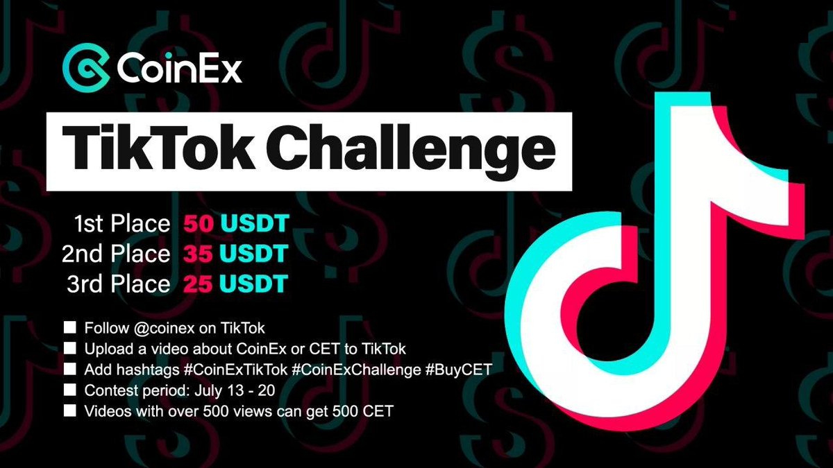 coinexcom's tweet photo. Last day to participate in #CoinExTikTok challenge!

🎉Take the chance to win 50 USDT!

👉Follow #CoinEx on TikTok: https://t.co/f34IGVaOTB

Watch participants' videos ➡️ search #CoinExTikTok #CoinExChallenge #BuyCET https://t.co/znPVyHhCRz
