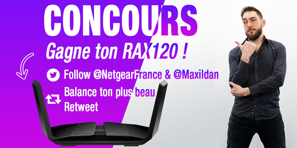 Maxildan's tweet photo. On profite des vacances pour vous faire gagner des trucs !

Netgear vous offre un routeur à 400 BALLES ! le RAX120 : 12 flux Wifi 6 protégés sur 300m² !
Avec une bonne gueule d'avion espion !

RT et Follow @Maxildan et @NetgearFrance 

TAS le 27/07 Bonne Chance ! https://t.co/VvntzytK95