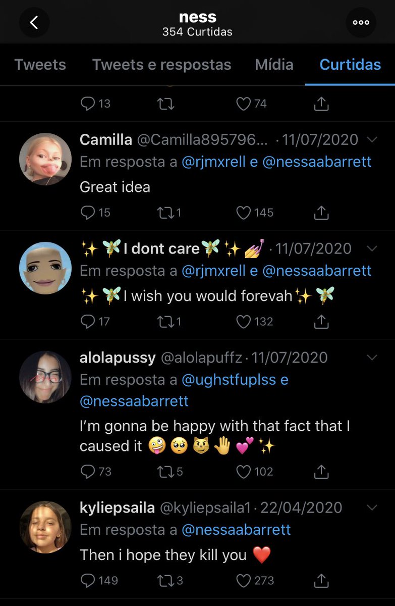 expondofamosos's tweet photo. Nessa Barrett tem curtido alguns tweets com frases como “Nessa está dando dicas (...) alguém deve ajudar Nessa antes que seja tarde” e também alguns mandando ela se m4t4r, como “eu gostaria que você se fosse para sempre (...) espero que eles te mat&amp;m” 😬 https://t.co/rJF6R3JmSj