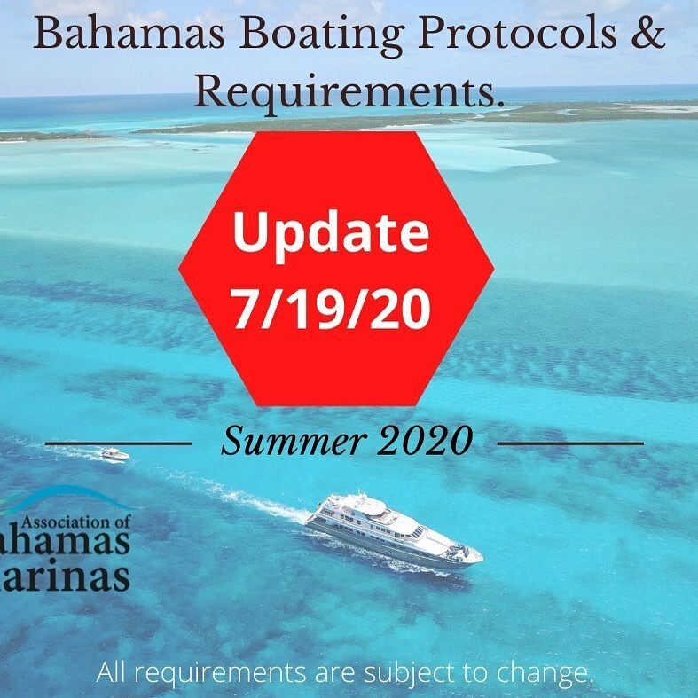 IMPORTANT BAHAMAS BOATING UPDATES 7/19/20

Private aviation and pleasure craft and yachts still permitted to enter and depart The Bahamas (except Grand Bahama, which is completely closed).

International commercial flights will NOT be permitted to enter,… instagr.am/p/CC3WoXNhCVn/