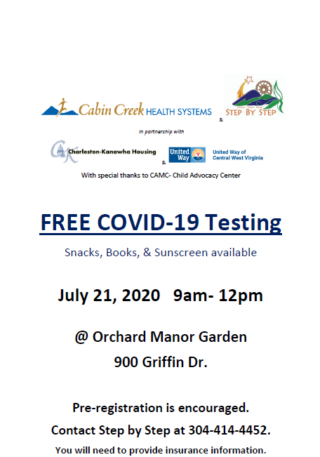 volunteerwv's tweet photo. 😊❤️ Help us spread the word! There will be free COVID-19 testing tomorrow in Charleston at Orchard Manor Garden.

There will also be free books &amp; sunscreen available! 😎 https://t.co/25Fw1y1xFz