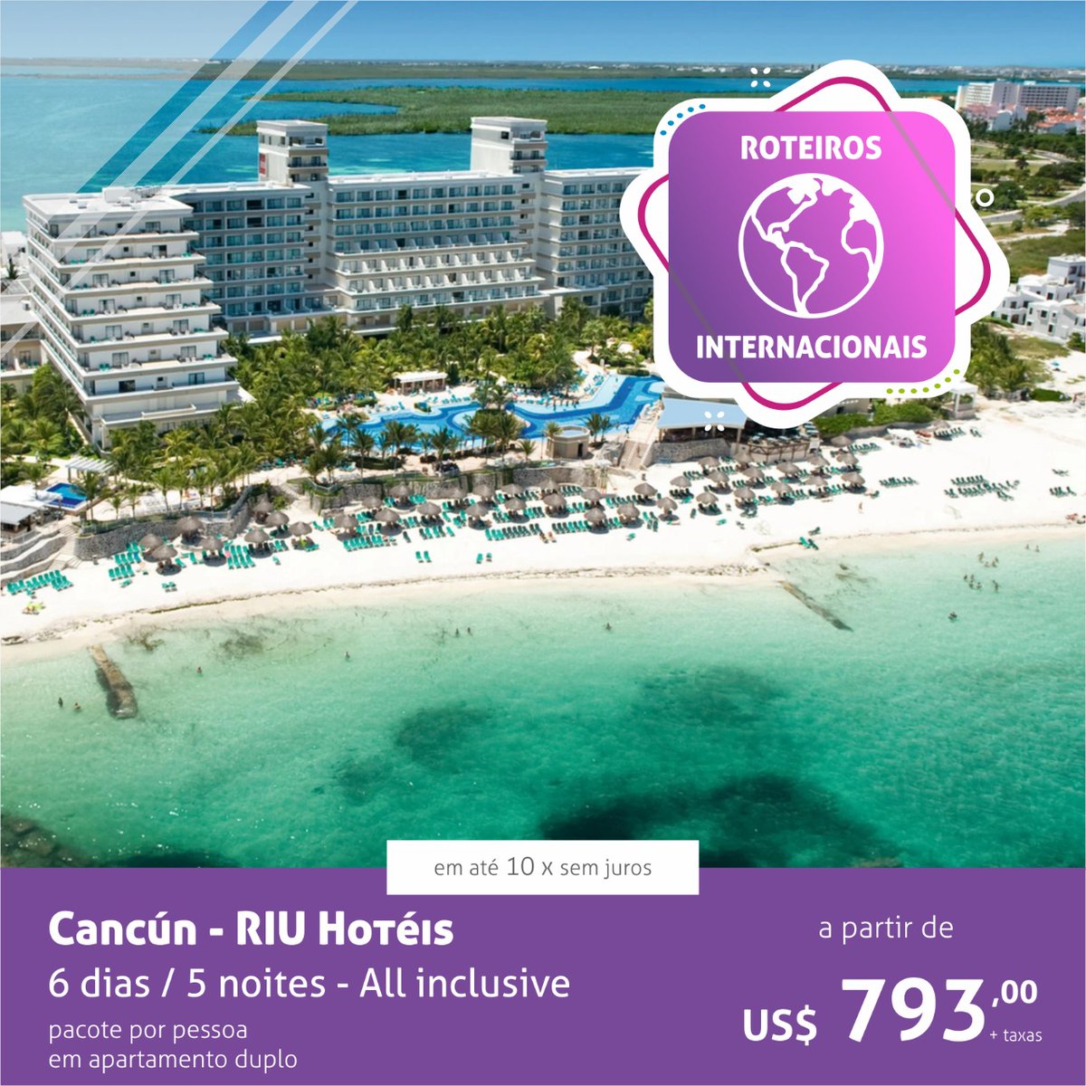 personalbrasil's tweet photo. 🌞 PROMOÇÃO CANCÚN – RIU Hotéis 💦
▪ Aéreo em classe econômica saindo de São Paulo;
▪ 05 Noites de acomodação conforme hotel escolhido;
▪ Sistema All Inclusive de acordo com cada hotel;
▪ Traslado de chegada e saída.
* Promoção válida para reservas pagas até 31 de Julho 2020! https://t.co/dGdyuz6dA1