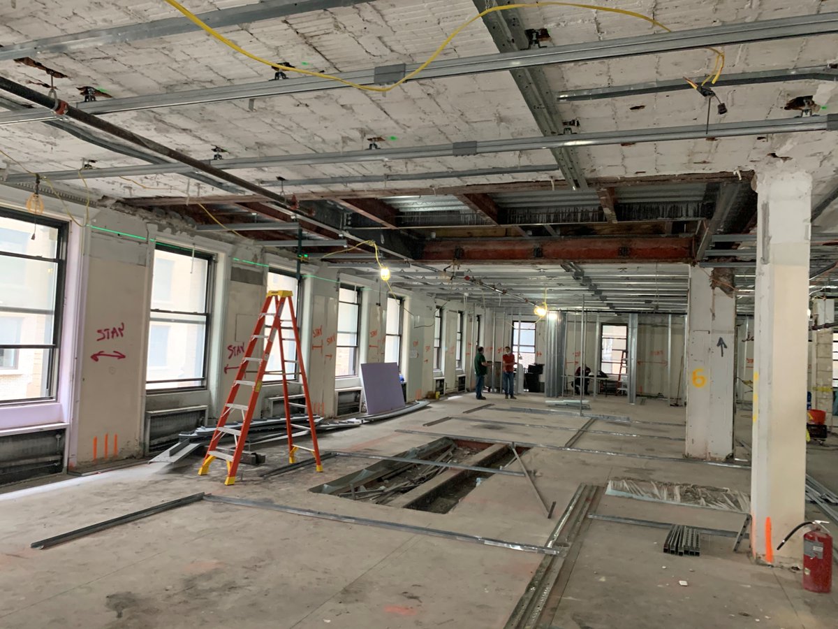 SYArchitecture's tweet photo. Construction progress at the new Planned Parenthood Brooklyn! Hanging steel from the original terra cotta floor system in a 120 year-old landmarked building in downtown Brooklyn. https://t.co/c3pPej89R8