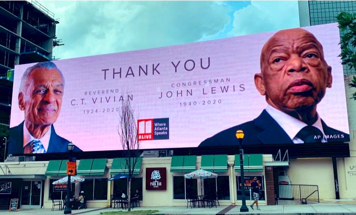 ReporterBlayne's tweet photo. So proud of my former station @11AliveNews. Love this billboard in downtown Atlanta. ❤️
#JohnLewis #CTVivian https://t.co/XJTlc84gEY
