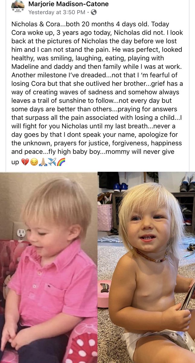 “Today Cora woke up, 3 years ago today, Nicholas did not.”

#FlyHighNicholas 💙✈️🙏🏼 #VaccineInjury