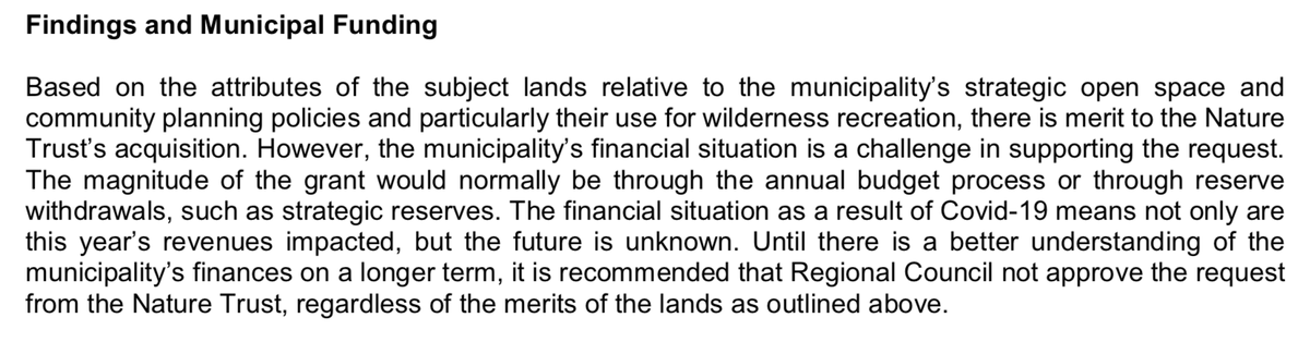 Now, Halifax Regional Municipality is being asked to do their part, but unfortunately the city staff report recommends AGAINST funding the land purchase. The stated reason is because of COVID.