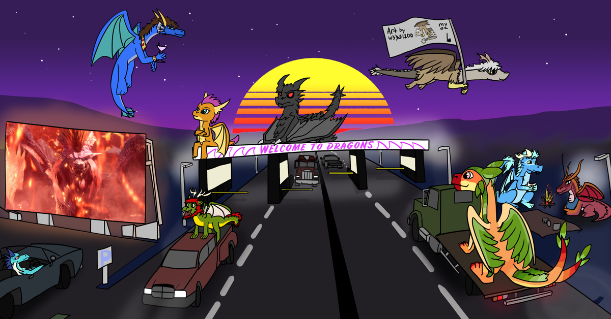 wyyan200's tweet photo. This is a piece I did for Dragons facebook group's cover photo contest, being themed "Dragon Toll", I took it literally and made a toll road full of Dragons lol
#dragon #toll #cars #scalies #furry #mlp #skyrim #mhw https://t.co/n8FsoqzO1e