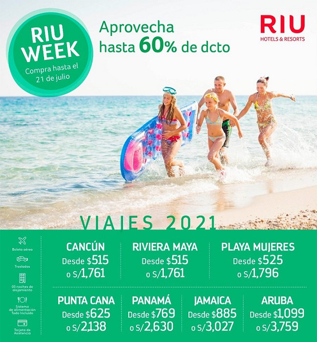 hcviajes's tweet photo. ¡Aprovecha y separa tus #Vacaciones2021 en el caribe con las ofertas de #RIUWeek!😍🏖 - Hasta 60% de descuento
Paquetes incluyen boletos aéreos, alojamiento #AllInclusive 😱
Escribenos a : informes@hcviajes.com.pe
#RIUHotels #HcViajesPeru #Caribe #Viajes2021 #YoViajoLocal https://t.co/jCM0LU7BK7