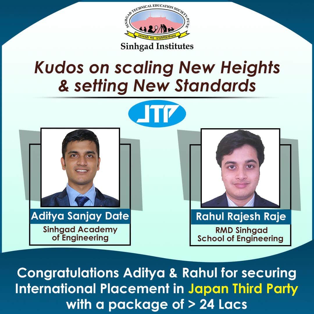 PSknsits's tweet photo. You are a proof that good things come to those who are willing to sacrifice to reach a worthwhile goal. Sinhgad Institutes is extremely proud on your hard-earned success!
.
.
.
#SinhgadInstitutes #Pune #Placement #Japan #Engineering #EngineeringPlacements #InternationalPlacement https://t.co/5w2MKp9vFX