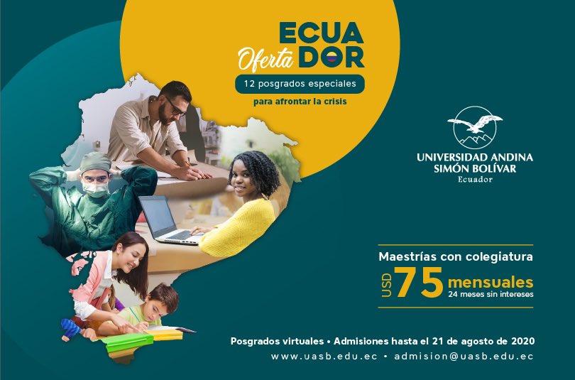 uasbecuador's tweet photo. 📌 Comprometidos con los sectores más afectados por la pandemia, ofertamos 12 posgrados especiales para profesionales que afrontan la crisis.
🇪🇨 #𝐎𝐟𝐞𝐫𝐭𝐚𝐄𝐜𝐮𝐚𝐝𝐨𝐫𝐔𝐀𝐒𝐁 🇪🇨 

➡️ USD 75 mensuales

📚🎓💻 𝐑𝐞𝐯𝐢𝐬𝐚 𝐥𝐚 𝐨𝐟𝐞𝐫𝐭𝐚 👉🏻 https://t.co/LBOTAxPP4L https://t.co/AeKDzpkMVz