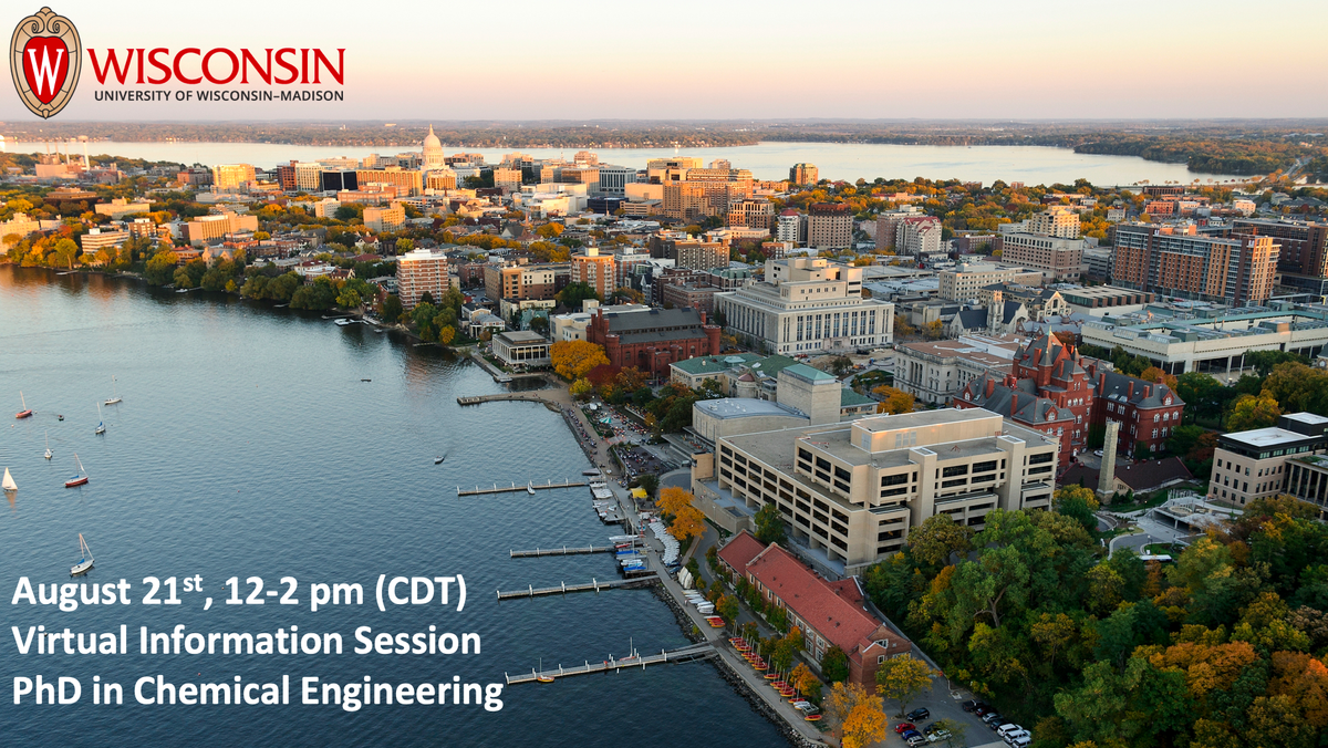 UWMadCBE's tweet photo. Are you interested in getting a PhD in Chemical Engineering? Do you want to learn about career opportunities after graduation? Do you want to hear about our application process and chat with our students? Please register to our virtual information session: https://t.co/vZZIVJ2Bgh https://t.co/lafacWUjB9