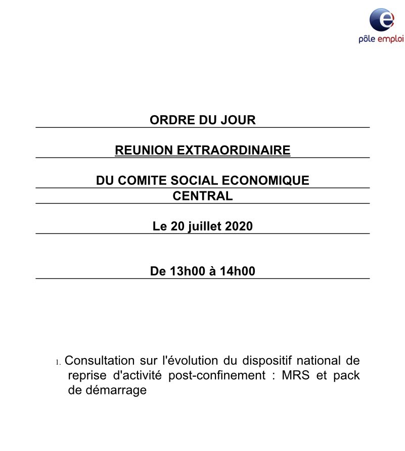 FSUEMPLOI's tweet photo. 20.07.2020: Aujourd’hui se déroule en visioconférence un #CSEC #Extraordinaire de @pole_emploi visant à la remise en place de la #MRS (Méthode de Recrutement par #Simulation) et l’expérimentation #Pack #Démarrage au 3 août 2020. @SnuPoleEmploi @pole_emploi @JBasseres https://t.co/euy2ihXVKO