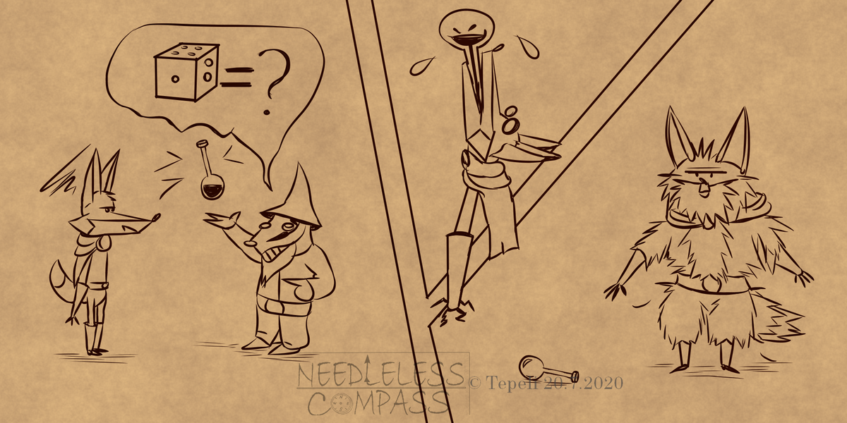 UselessCompass's tweet photo. A kind of old school magic potion? #needlelesscompass #comics #fox #badger #mage #potion #rng https://t.co/NwexY5ISuT