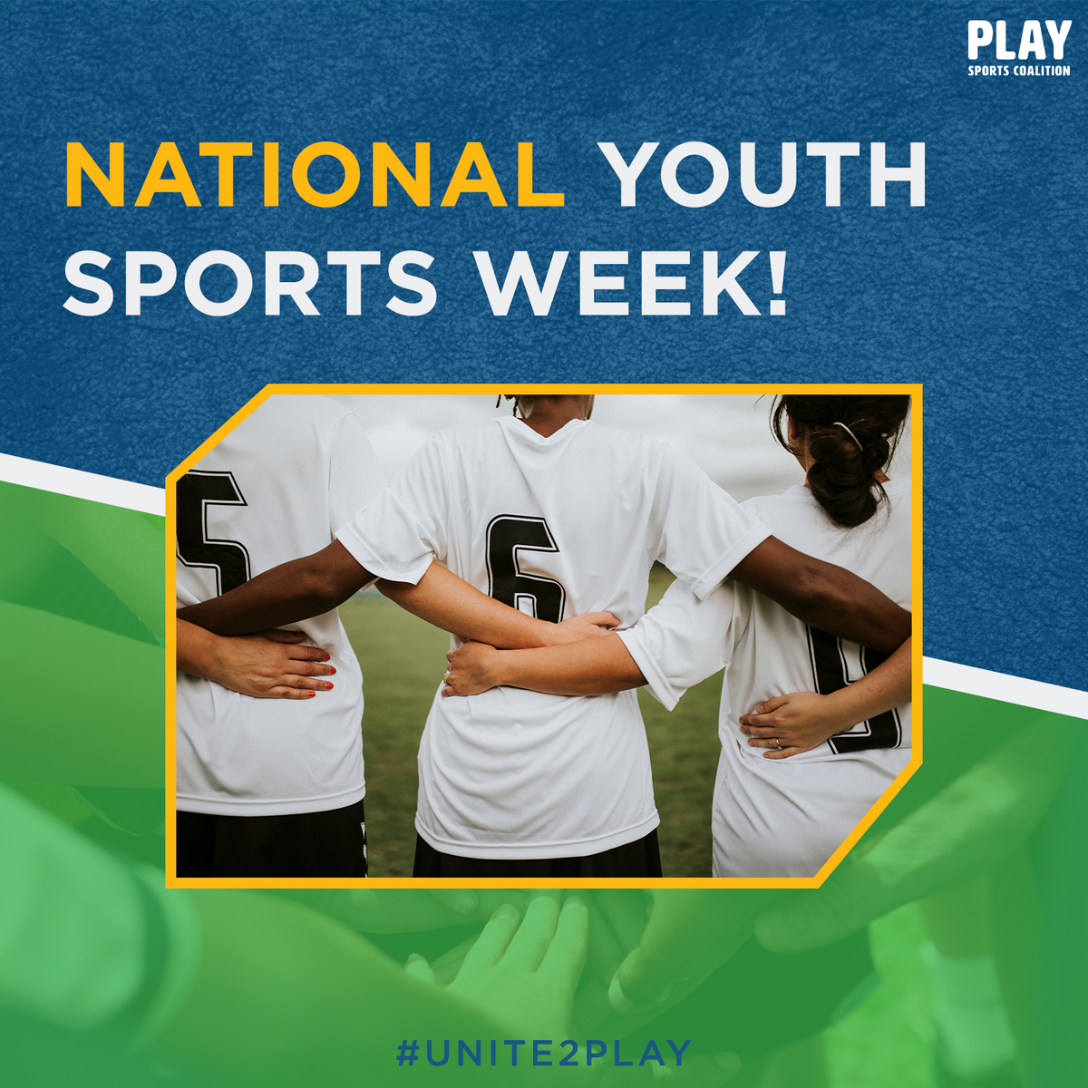 Today is the first day of National Youth Sports Week!  

Each day this week, we'll be highlighting things YOU can do to support youth sports. All the resources you need to make an impact are available in our Take Action Center on the website. #Unite2PLAY playsportscoalition.org/contact-your-r…