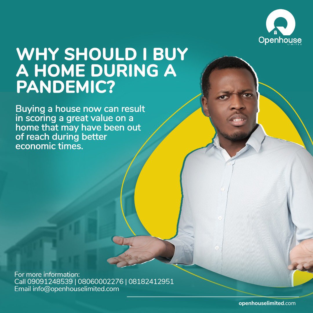 OpenHouseLtd's tweet photo. Buying a home during a pandemic may seem odd but read below 👇🏾 to see the good news 😌

For more information:
Call 09091248539 / 08060002276
Email info@openhouselimited.com

#RealEstate #Housing #PropertyManagement #AssetManagement #OpenHouseLimited https://t.co/xh6HFhnpTn