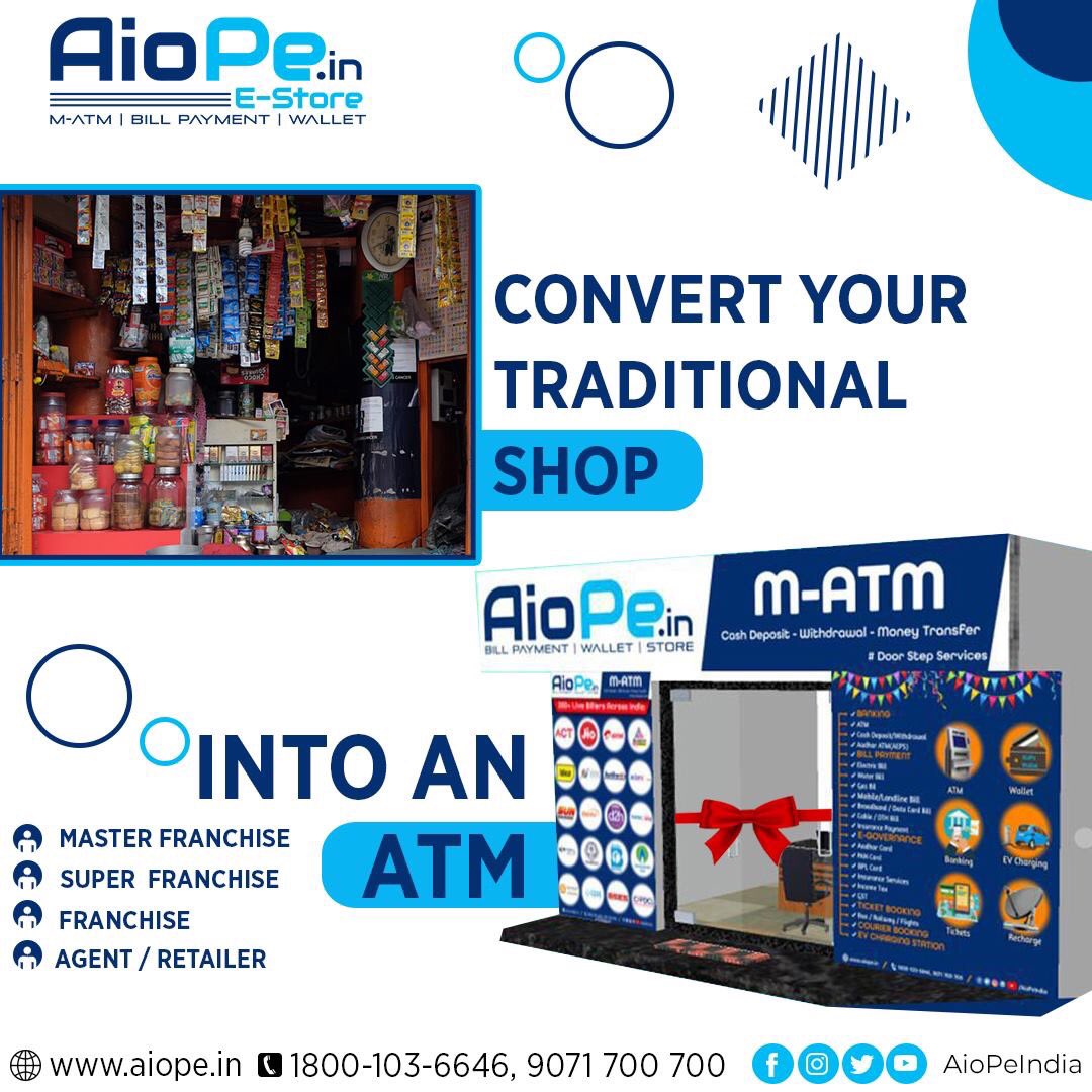 AioPeIndia's tweet photo. Converting your shop into an ATM is easy with AioPe 🥳🤩

Add cash withdrawal, balance inquiry, and mini statement services at your shop and get more customers as well as gain
commission on every transaction. 

MATM #AioPeATM https://t.co/PscxQ6TPYQ