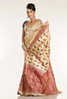 14) Muga SareeMuga Sarees are produced in Assam from wild Muga silks,Pat and warm Eri silk. Muga silk was recognized as a protected geographical indication and used in products like saris, mekhalas and chadors.