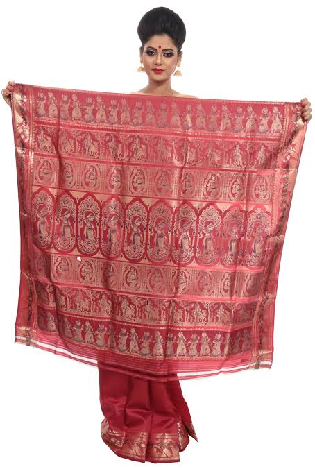 15) Baluchari SareeBaluchari Sarees worn by women across India, mostly Bishnupur and its surrounding places of West Bengal. The Baluchari Sari has been granted the status of Geographical indication in India.