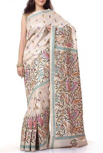20 )Kantha SareeKantha type of embroidery and sarees are produced in the states of West Bengal and Odisha. Stitching  of Kantha commonly known as Nakshi Kantha and traditionally worn by women in Bengal.