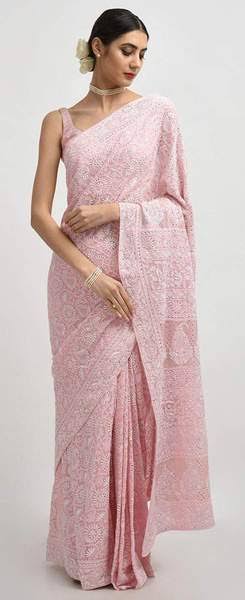 23)Chikankari SareeChikan embroidery is a traditional embroidery style from Lucknow and one of the best known textile decoration styles. Lucknow Chikankari work embroidery sarees are one of the best sarees in India.