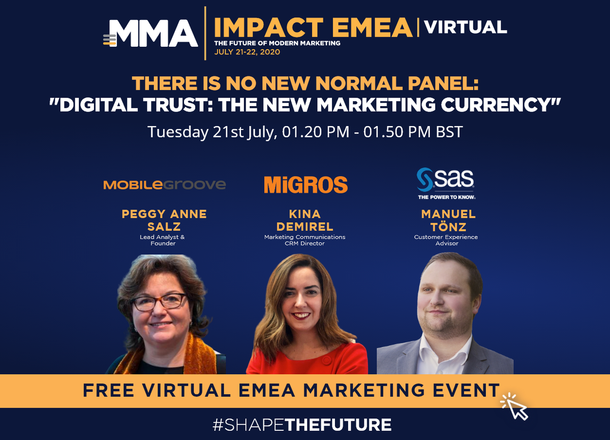 Have you signed up for the <a href="/MMAglobal/">Marketing + Media Alliance</a>  webinar? On Tuesday, July 21st I will be joined by <a href="/demikina/">KinaDemirel</a>  &amp; #ManuelTönz to talk about how 'There is No New Normal' Digital Trust: the New Marketing Currency
mmaevents.mmaglobal.com/ereg/index.php…